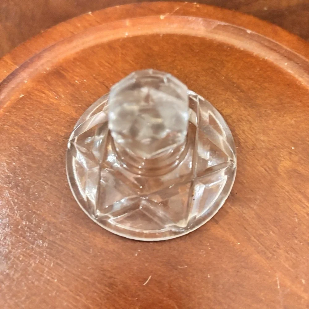 Vintage Clear Pressed Glass Mustard Condiment Jar Floral Starburst
